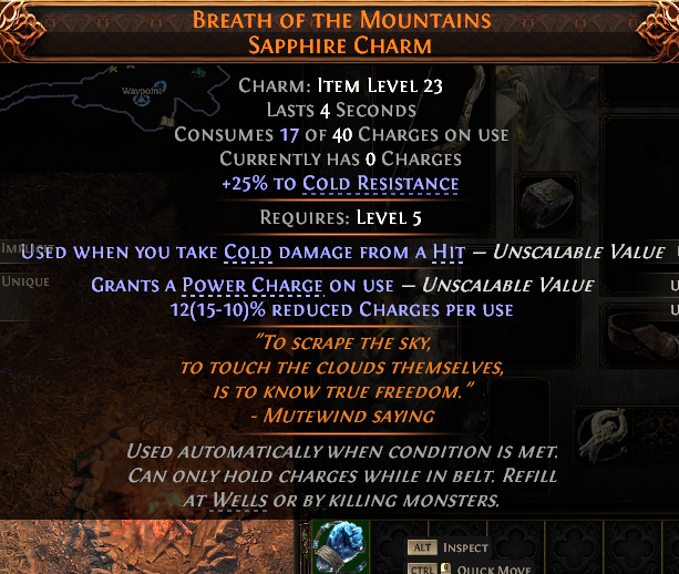 MMOJUGG Path of Exile 2 BREATH OF THE MOUNTAINS SAPPHIRE CHARM#1151882 Details View of Item Function and Use