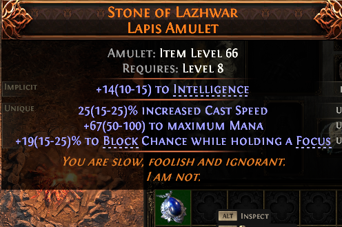 MMOJUGG Path of Exile 2 STONE OF LAZHWAR LAPIS AMULET#1151883 Details View of Item Function and Use