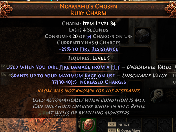 MMOJUGG Path of Exile 2 NGAMAHU'S CHOSEN RUBY CHARM#1151884 Details View of Item Function and Use