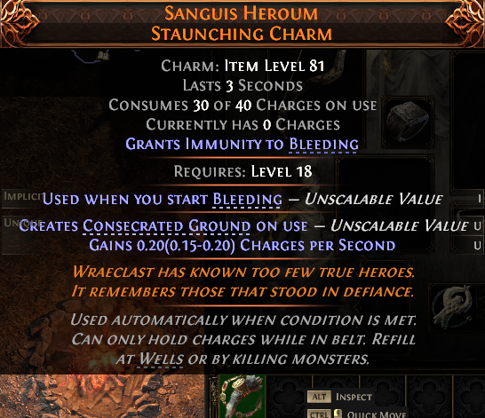 MMOJUGG Path of Exile 2 SANGUIS HEROUM STAUNCHING CHARM#1151899 Details View of Item Function and Use