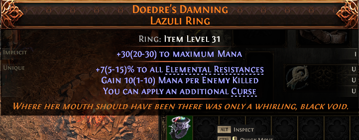 MMOJUGG Path of Exile 2 DOEDRE'S DAMNING LAZULI RING#1151902 Details View of Item Function and Use