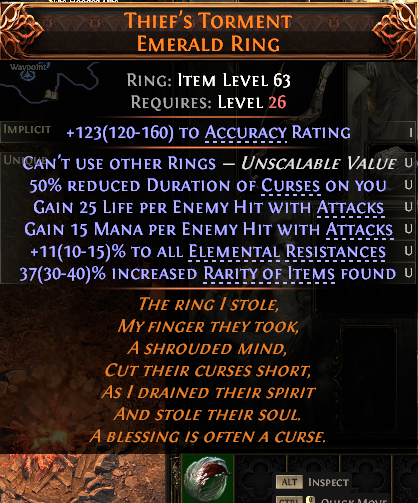 MMOJUGG Path of Exile 2 THIEF'S TORMENT EMERALD RING#1151910 Details View of Item Function and Use