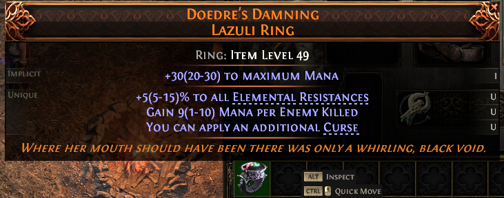 MMOJUGG Path of Exile 2 DOEDRE'S DAMNING LAZULI RING#1151912 Details View of Item Function and Use