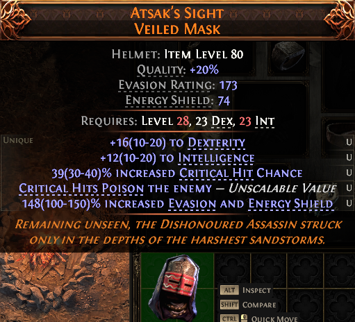 MMOJUGG Path of Exile 2 ATSAK'S SIGHT VEILED MASK#1151921 Details View of Item Function and Use