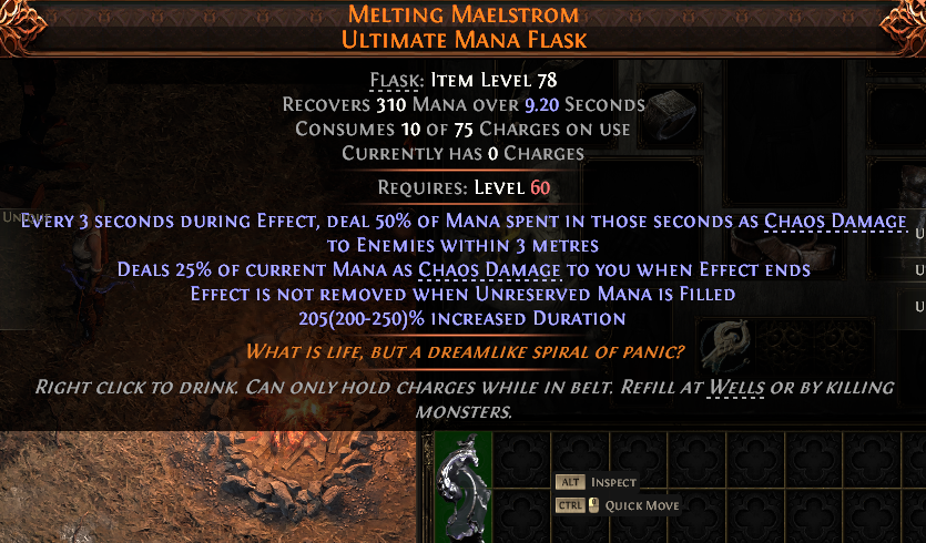 MMOJUGG Path of Exile 2 MELTING MAELSTROM ULTIMATE MANA FLASK#1151922 Details View of Item Function and Use