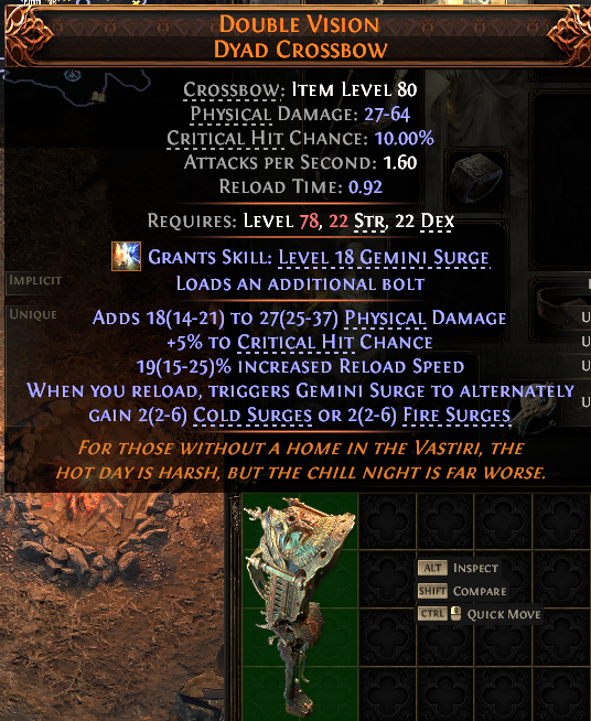 MMOJUGG Path of Exile 2 DOUBLE VISION DYAD CROSSBOW#1151937 Details View of Item Function and Use