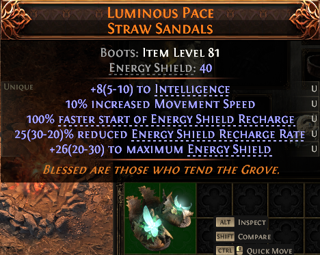 MMOJUGG Path of Exile 2 LUMINOUS PACE STRAW SANDALS#1151940 Details View of Item Function and Use