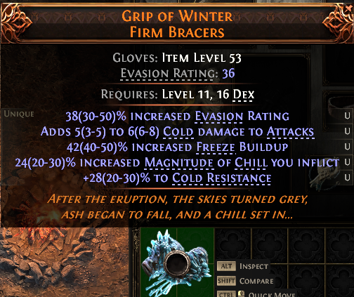MMOJUGG Path of Exile 2 GRIP OF WINTER FIRM BRACERS#1151959 Details View of Item Function and Use