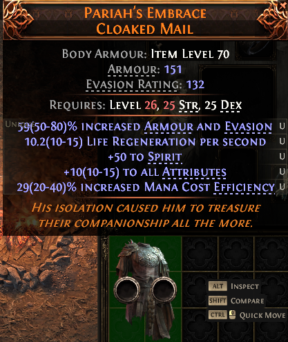 MMOJUGG Path of Exile 2 PARIAH'S EMBRACE CLOAKED MAIL#1151960 Details View of Item Function and Use