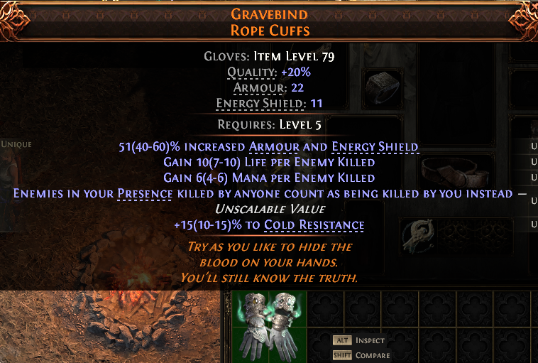 MMOJUGG Path of Exile 2 GRAVEBIND ROPE CUFFS#1151962 Details View of Item Function and Use