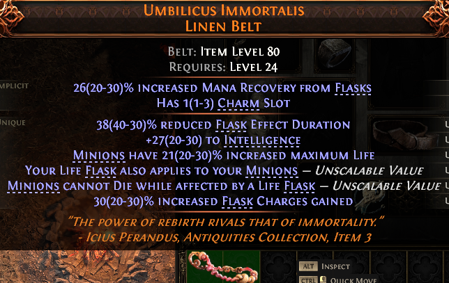 MMOJUGG Path of Exile 2 UMBILICUS IMMORTALIS LINEN BELT#1151982 Details View of Item Function and Use