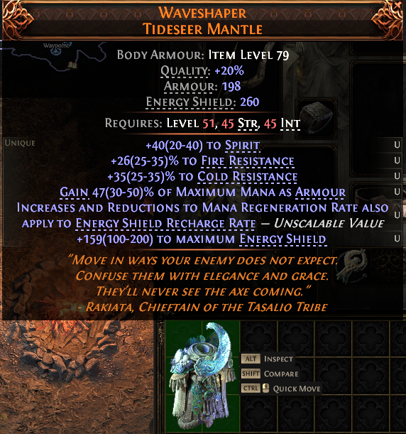 MMOJUGG Path of Exile 2 WAVESHAPER TIDESEER MANTLE#1151984 Details View of Item Function and Use