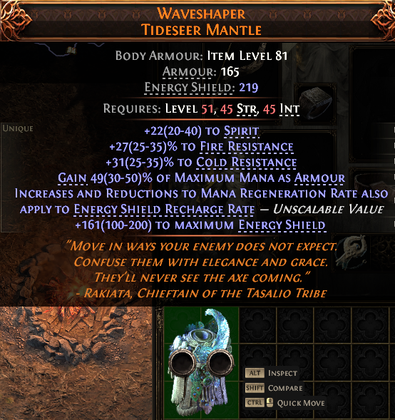 MMOJUGG Path of Exile 2 WAVESHAPER TIDESEER MANTLE#1151994 Details View of Item Function and Use