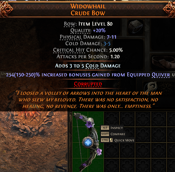 MMOJUGG Path of Exile 2 WIDOWHAIL CRUDE BOW#1152009 Details View of Item Function and Use