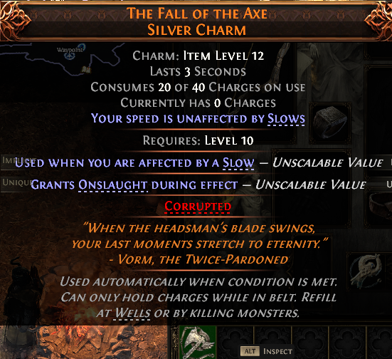 MMOJUGG Path of Exile 2 THE FALL OF THE AXE SILVER CHARM#1152013 Details View of Item Function and Use
