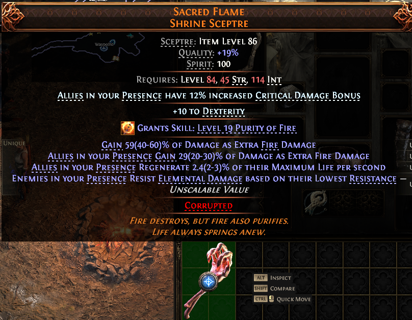 MMOJUGG Path of Exile 2 SACRED FLAME SHRINE SCEPTRE#1152045 Details View of Item Function and Use