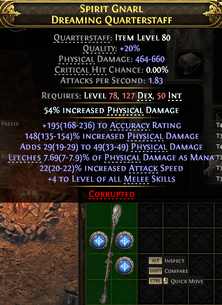 MMOJUGG Path of Exile 2 SPIRIT GNARL DREAMING QUARTERSTAFF#1152374 Details View of Item Function and Use