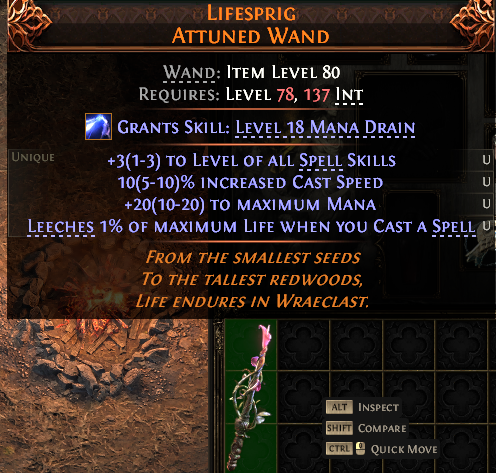 MMOJUGG Path of Exile 2 LIFESPRIG ATTUNED WAND#1152403 Details View of Item Function and Use