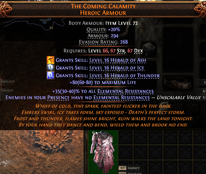 MMOJUGG Path of Exile 2 THE COMING CALAMITY HEROIC ARMOUR#1152437 Details View of Item Function and Use