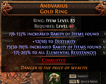 MMOJUGG Path of Exile 2 ANDVARIUS GOLD RING#1152440 Details View of Item Function and Use