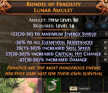 MMOJUGG Path of Exile 2 RONDEL OF FRAGILITY LUNAR AMULET#1152556 Details View of Item Function and Use