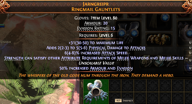 MMOJUGG Path of Exile 2 JARNGREIPR RINGMAIL GAUNTLETS#1152559 Details View of Item Function and Use