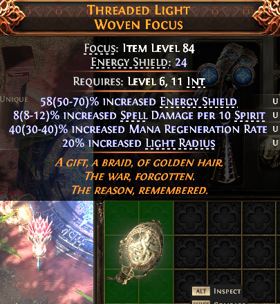 MMOJUGG Path of Exile 2 THREADED LIGHT WOVEN FOCUS#1152560 Details View of Item Function and Use