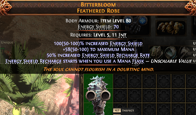 MMOJUGG Path of Exile 2 BITTERBLOOM FEATHERED ROBE#1152562 Details View of Item Function and Use