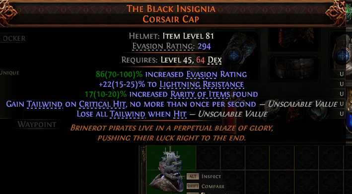 MMOJUGG Path of Exile 2 THE BLACK INSIGNIA CORSAIR CAP#1152588 Details View of Item Function and Use