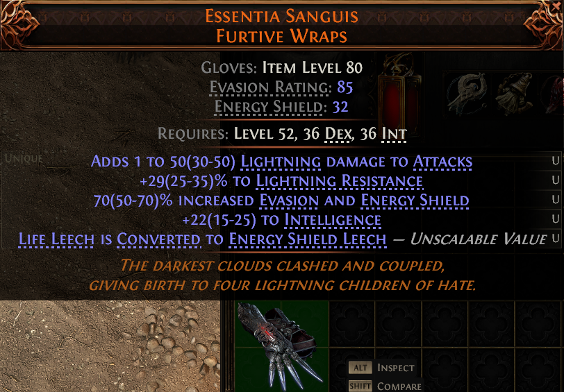 MMOJUGG Path of Exile 2 ESSENTIA SANGUIS FURTIVE WRAPS#1152635 Details View of Item Function and Use