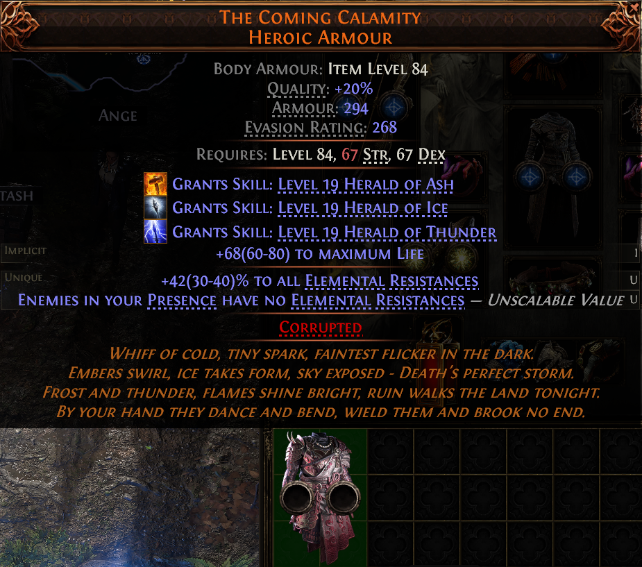 MMOJUGG Path of Exile 2 THE COMING CALAMITY HEROIC ARMOUR#1152648 Details View of Item Function and Use
