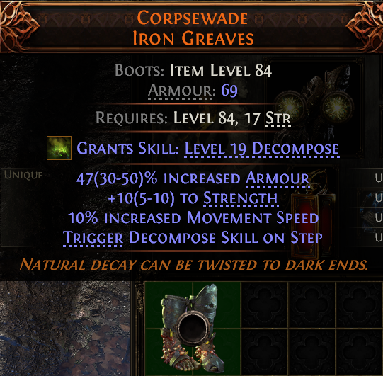 MMOJUGG Path of Exile 2 CORPSEWADE IRON GREAVES#1152657 Details View of Item Function and Use