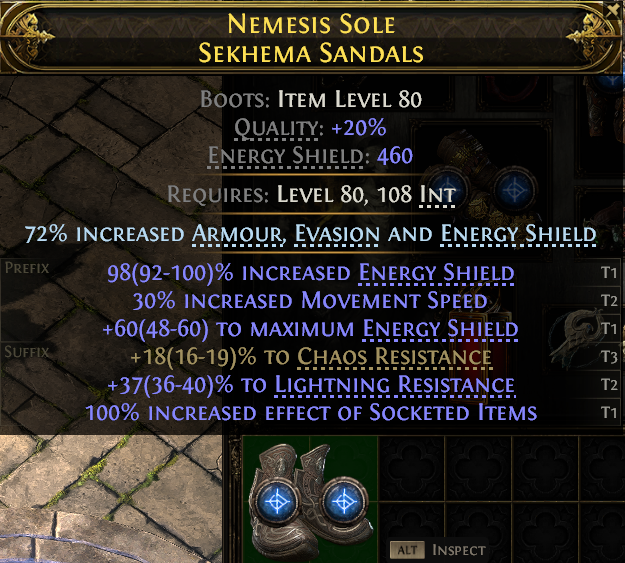 MMOJUGG Path of Exile 2 NEMESIS SOLE SEKHEMA SANDALS#1152678 Details View of Item Function and Use