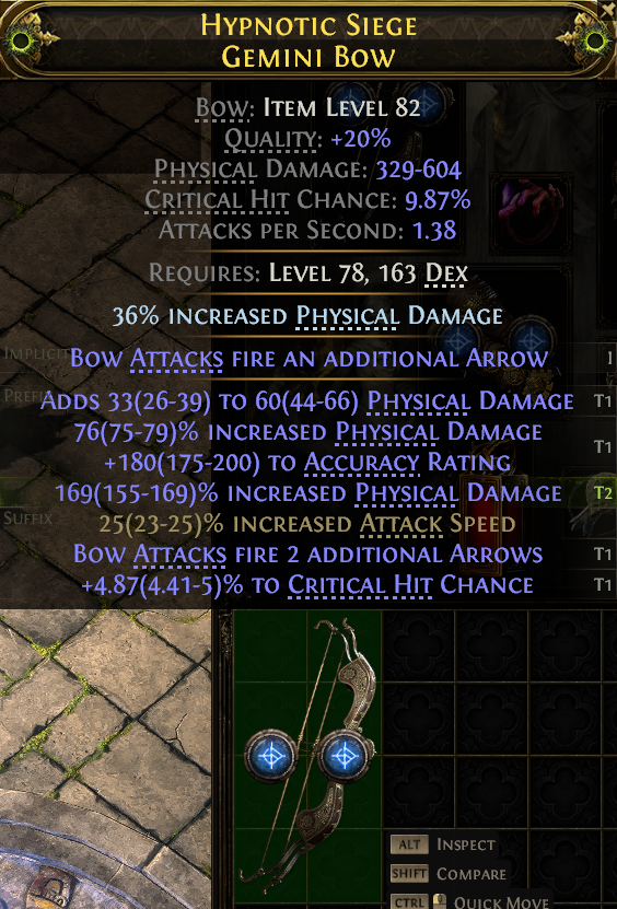 MMOJUGG Path of Exile 2 HYPNOTIC SIEGE GEMINI BOW#1152871 Details View of Item Function and Use