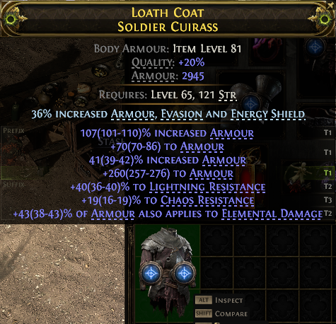 MMOJUGG Path of Exile 2 LOATH COAT SOLDIER CUIRASS#1152899 Details View of Item Function and Use