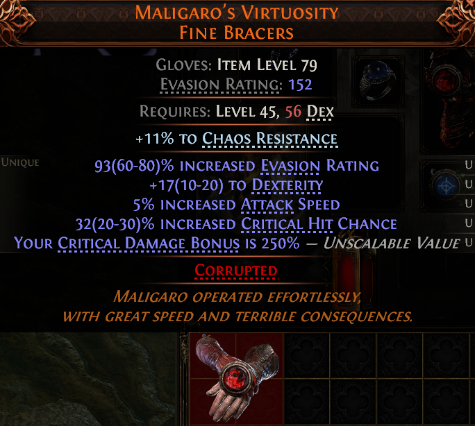 MMOJUGG Path of Exile 2 MALIGARO'S VIRTUOSITY FINE BRACERS#1152938 Details View of Item Function and Use