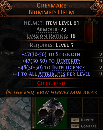 MMOJUGG Path of Exile 2 GREYMAKE BRIMMED HELM#1153108 Details View of Item Function and Use