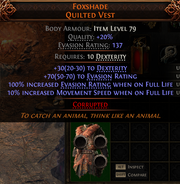 MMOJUGG Path of Exile 2 FOXSHADE QUILTED VEST#1153109 Details View of Item Function and Use