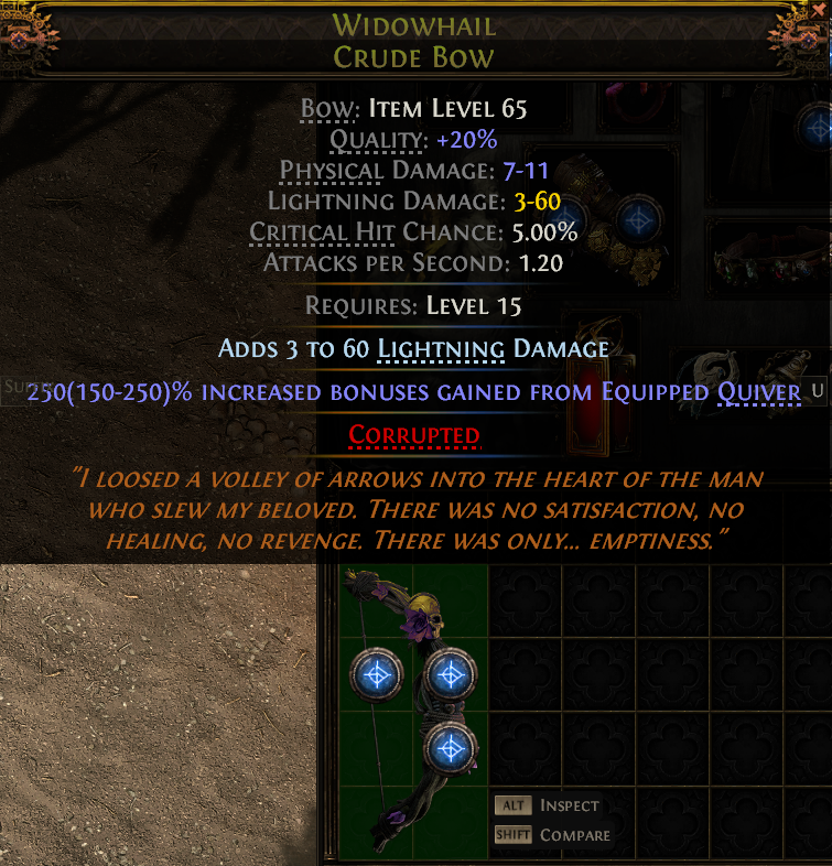 MMOJUGG Path of Exile 2 WIDOWHAIL CRUDE BOW#1153113 Details View of Item Function and Use