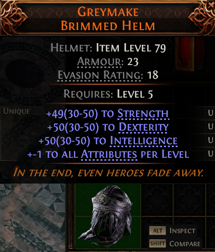 MMOJUGG Path of Exile 2 GREYMAKE BRIMMED HELM#1153116 Details View of Item Function and Use