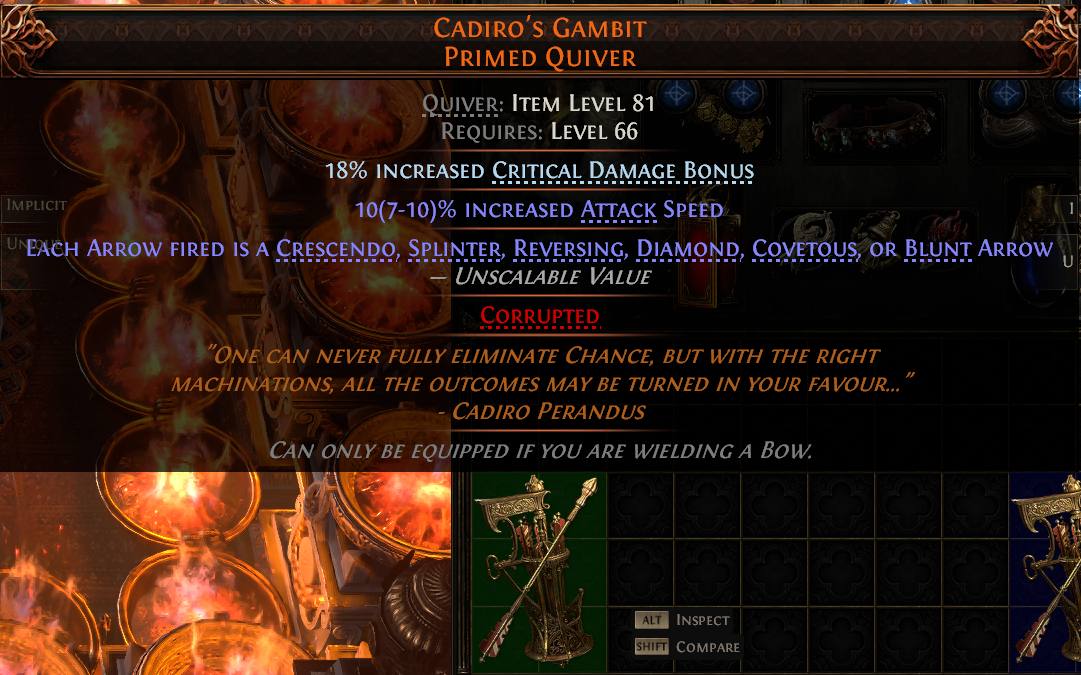 MMOJUGG Path of Exile 2 CADIRO'S GAMBIT PRIMED QUIVER#1153118 Details View of Item Function and Use