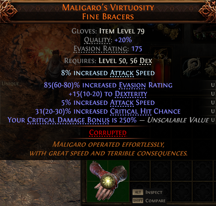 MMOJUGG Path of Exile 2 MALIGARO'S VIRTUOSITY FINE BRACERS#1153149 Details View of Item Function and Use
