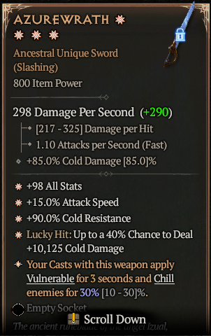 MMOJUGG Diablo 4 AZUREWRATH#1154428 Details View of Item Function and Use