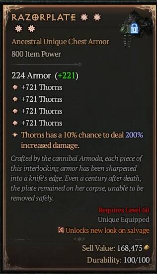 MMOJUGG Diablo 4 RAZORPLATE#1154429 Details View of Item Function and Use