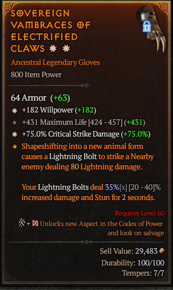 MMOJUGG Diablo 4 EV SOVEREIGN VAMBRACES F ELECTRIFIED CLAWS#1154488 Buying Page Display