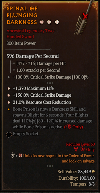 MMOJUGG Diablo 4 SPINAL OF PLUNGING DARKNESS#1154491 Buying Page Display