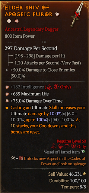 MMOJUGG Diablo 4 ELDER SHIV OF APOGEIC FUROR#1155017 Details View of Item Function and Use