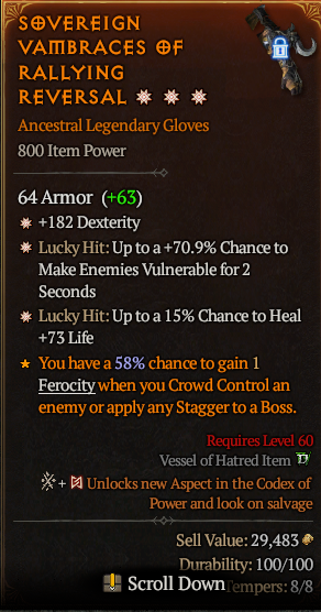 MMOJUGG Diablo 4 SOVEREIGN VAMBRACES F RALLYING REVERSAL#1156525 Buying Page Display