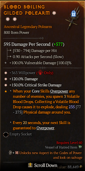 MMOJUGG Diablo 4 BLOOD BOILING 零 GILDED POLEARM#1156789 Details View of Item Function and Use