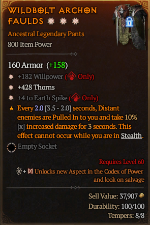 MMOJUGG Diablo 4 WILDBOLT ARCHON FAULDS#1161425 Details View of Item Function and Use